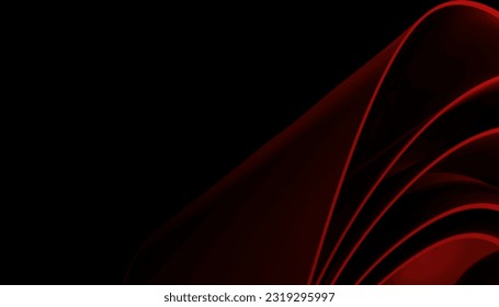 Abstract 3D red background with curvy fabric ruffles and abstract layered textile shape. Modern textured background with realistic geometric shapes.