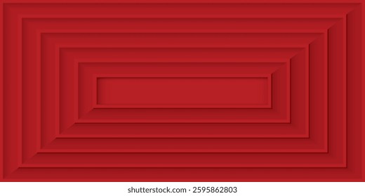 Abstract 3D red color rectangle shape pattern paper cut style background graphic illustration.