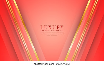 Abstract 3D red luxury background overlap layers on bright space with golden lines effect decoration. Modern template element future style concept for flyer, card, cover, brochure, or landing page