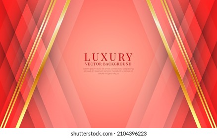 Abstract 3D red luxury background overlap layers on bright space with golden lines effect decoration. Modern template element future style concept for flyer, card, cover, brochure, or landing page