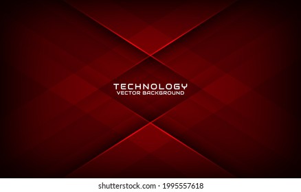 Abstract 3D red techno background overlap layers on dark space with geometric shapes decoration. Modern design template element style for flyer, card, cover, brochure, or landing page