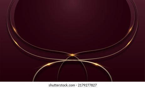 Resumen de formas 3D de onda roja capa y líneas doradas con un efecto luminoso brillante de líneas doradas en el estilo de lujo de la plantilla de fondo rojo. Ilustración del vector