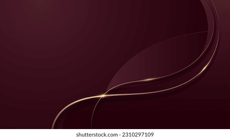 Abstract 3D red wave shapes layer and golden lines with shiny gold lines lighting effect on red background template luxury style. Vector illustration