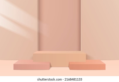 Resumen 3d de podio de cubo beige, crema, marrón, con espacio de copia para la visualización del producto. Fondo vectorial con escena mínima geométrica para la visualización del producto.