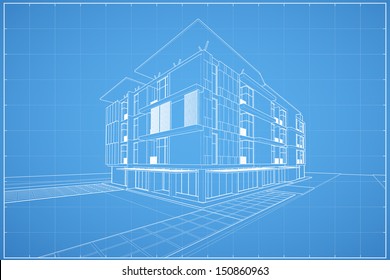 Abstract 3D render of building wireframe - Vector illustration