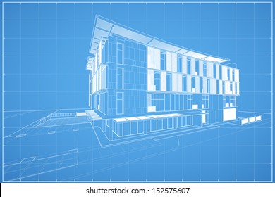 Abstract 3D Render Of Building Wireframe - Vector Illustration