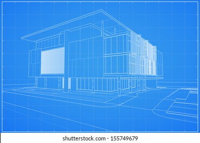 Abstract 3D render of building wireframe - Vector illustration