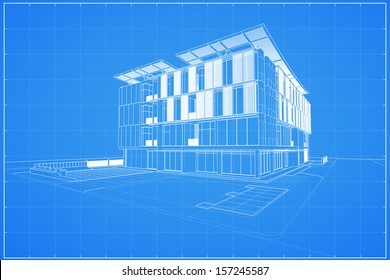 Abstract 3D render of building wireframe - Vector illustration