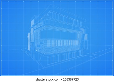 Abstract 3D render of building wireframe - Vector illustration