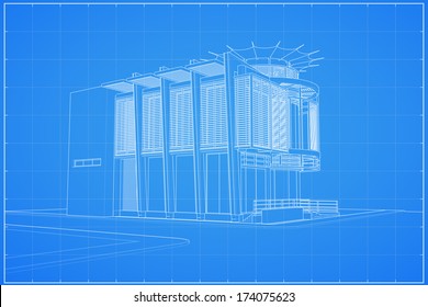 Abstract 3D render of building wireframe - Vector illustration