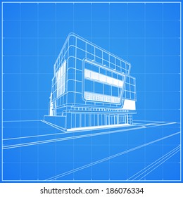 Abstract 3D render of building wireframe - Vector illustration