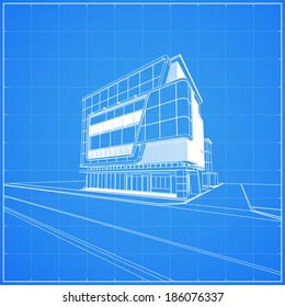 Abstract 3D render of building wireframe - Vector illustration