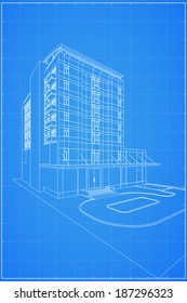 Abstract 3D render of building wireframe - Vector illustration