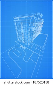 Abstract 3D render of building wireframe - Vector illustration