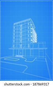 Abstract 3D render of building wireframe - Vector illustration