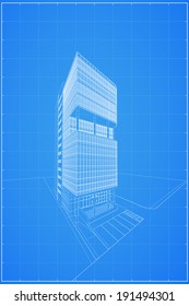 Abstract 3D render of building wireframe - Vector illustration