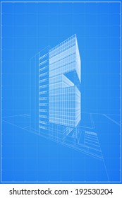Abstract 3D render of building wireframe - Vector illustration