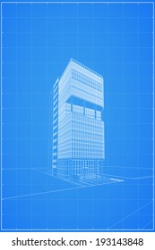 Abstract 3D render of building wireframe - Vector illustration