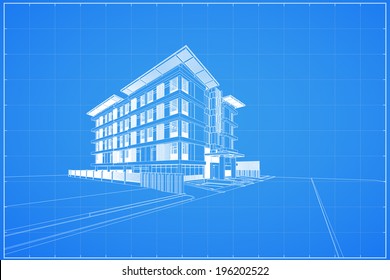 Abstract 3D render of building wireframe - Vector illustration