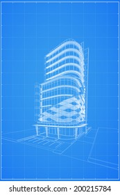 Abstract 3D render of building wireframe - Vector illustration