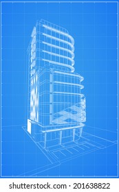Abstract 3D render of building wireframe - Vector illustration
