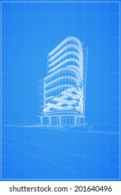Abstract 3D render of building wireframe - Vector illustration