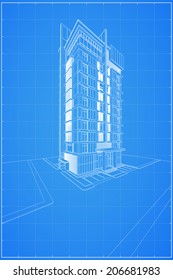 Abstract 3D render of building wireframe - Vector illustration