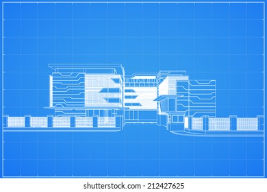 Abstract 3D render of building wireframe - Vector illustration