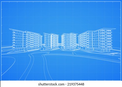 Abstract 3D render of building wireframe - Vector illustration