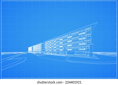 Abstract 3D render of building wireframe - Vector illustration
