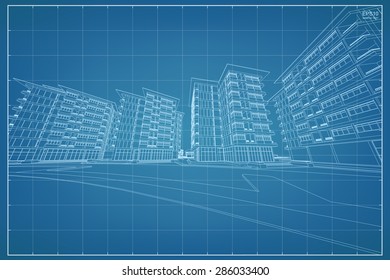 Abstract 3D render of building wireframe - Vector illustration