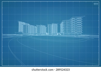 Abstract 3D render of building wireframe - Vector illustration
