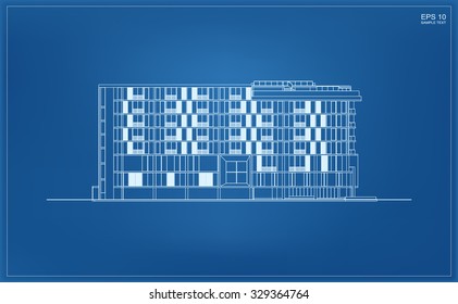 Abstract 3D render of building wireframe. Vector illustration
