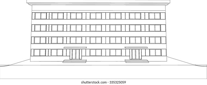 Abstract 3D render of building wireframe - Vector illustration