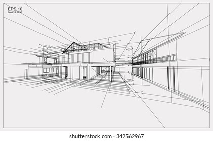 Abstract 3D render of building wireframe structure. Vector construction graphic idea for template design.