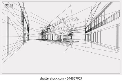 Abstract 3D render of building wireframe structure. Vector construction graphic idea for template design.