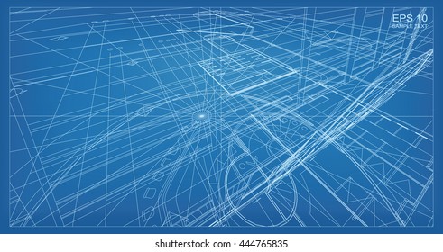 Abstract 3D render of building wireframe structure. Vector construction graphic idea for template design.