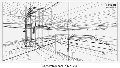 Abstract 3D render of building wireframe structure. Vector construction graphic idea for template design.