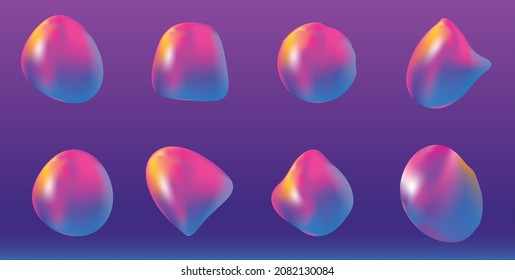 Abstract 3d render of colorful bubbles, background design. Anti gravity droplets floating in space. Cyberpunk vector illustration