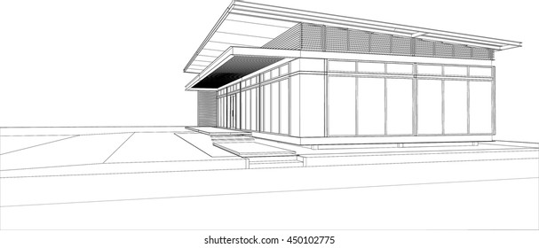 Abstract 3D render of house wireframe - Vector illustration