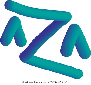Abstrato 3D renderizado formas gradientes em azul e azul, formando um padrão dinâmico, fluindo em ziguezague em um fundo branco.