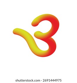 Abstract 3d rendered number three with gradient colors