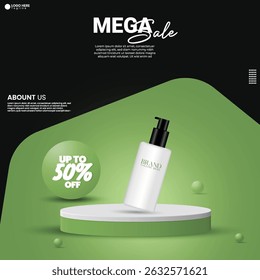 Abstract 3D rendered product advertisement poster design with cylinder podium. Social media product sale poster design template in an isolated background.Beauty product sale, minimalistic studio 