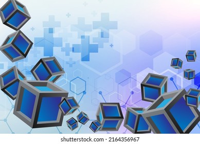Abstract 3d rendering of chaotic particles. Colored cubes in empty space. Colorful background.
