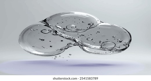 Abstrato 3D renderização de gotas de água transparente no fundo cinza