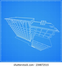 Abstract 3D rendering of wireframe building structure - Vector illustration