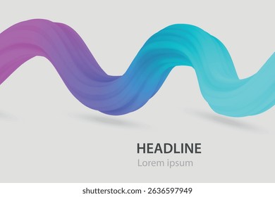 Abstract 3D ribbon with smooth gradient from pink to cyan over white background