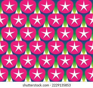 Abstract 3D Rising Geometric Stars Seamless Doodle Style Pattern Trendy Fashion Colors Perfect for Allover Print Wrapping Paper Backdrop Element Fuchsia Green Blue Tones