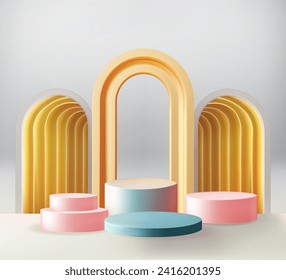 Abstract 3D room Minimal wall scene for mockup product display. Vector geometric forms. Stage for showcase