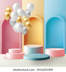 Abstract 3D room Minimal wall scene for mockup product display. Vector geometric forms. Stage for showcase